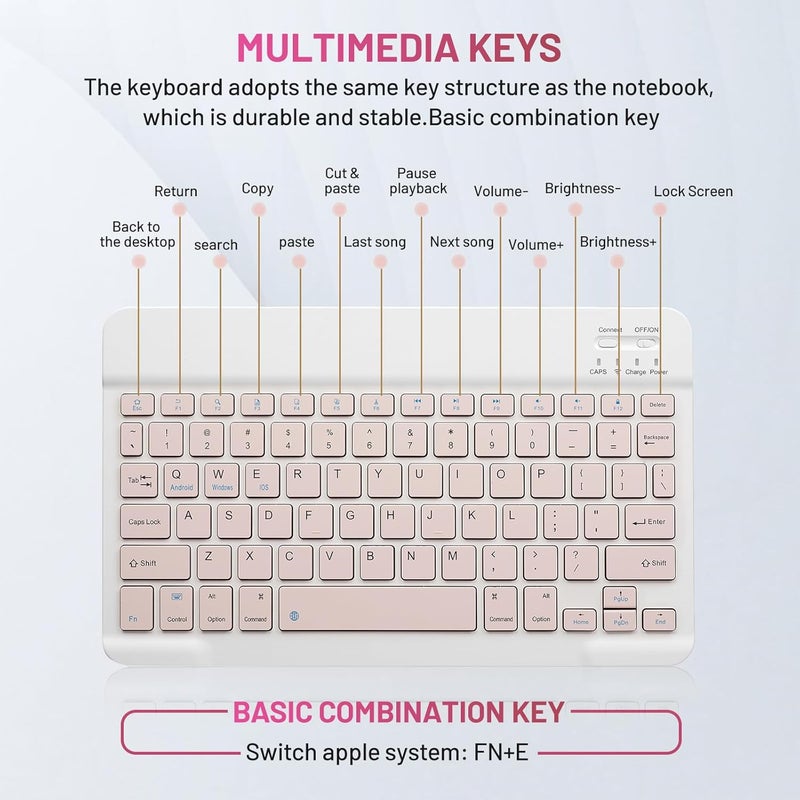 Guiheng Bluetooth Keyboard and Mouse Combo Rechargeable Portable Wireless Keyboard Mouse Set for Apple iPad iPhone iOS 13 and Above Samsung Tablet Phone Smartphone Android Windows (10 inch Pink) - Image 5